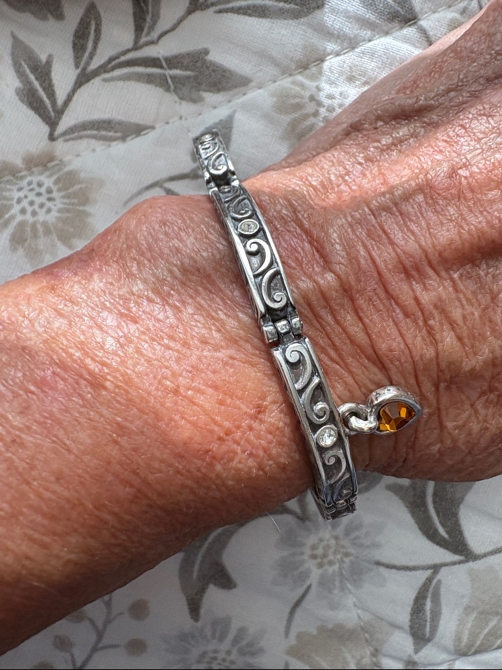 Brighton Silver Scroll Link Bracelet with Amber Teardrop Charm